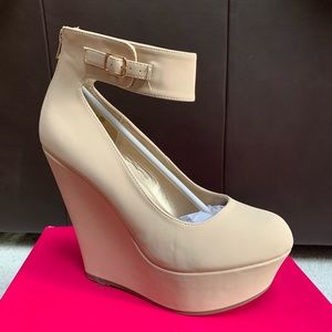 Nude Nubuck Mary Jane Platform Wedges